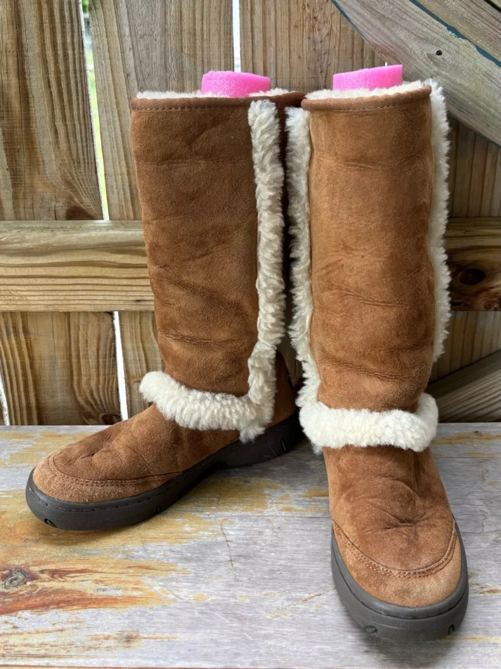 UGG Sunburst Chestnut Brown Suede Tall 5218 Sheepskin Lined Boots Size 7